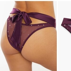 Savage X Fenty Deep Plum Satin-Tie Sheer Bikini Panty